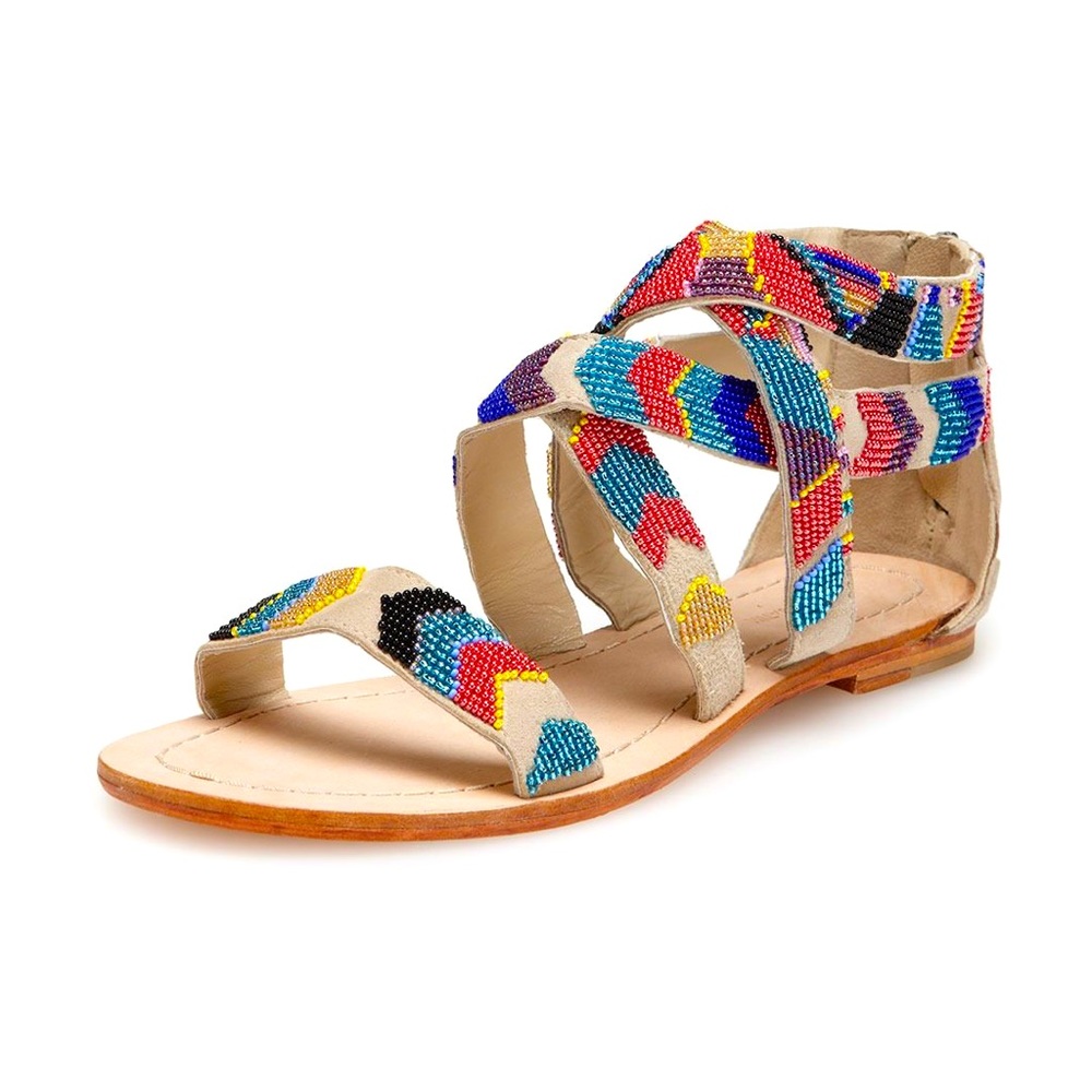 Antik Batik Bead Embroidery Suede Sandals